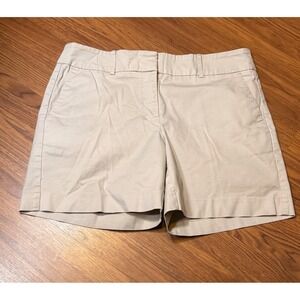Ann Taylor Factory Chino Shorts Womens 6 Tan Good Cotton Blend Stretch Mid Rise